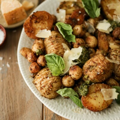 5 ingredient pesto potatoes with parmesan and lemon