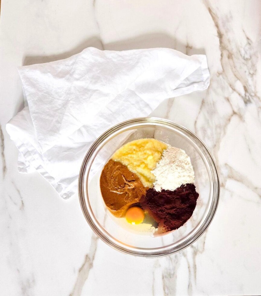 Brownie ingredients in bowl.