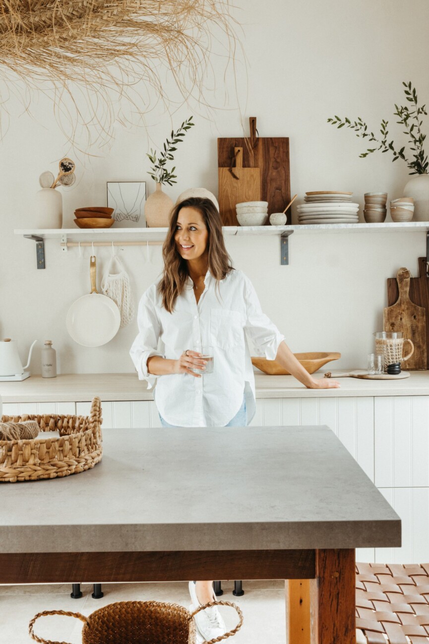 camille styles studio kitchen at home, open shelving, styling, casa zuma