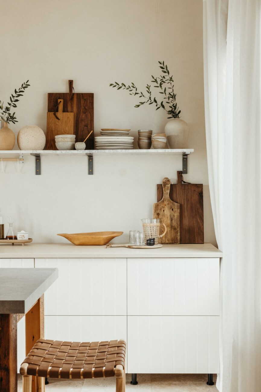 kitchen, open shelves, cutting boards, casa zuma