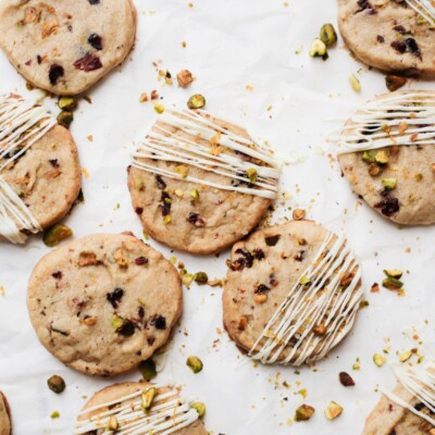 cranberry, pistachio, orange, cardamom, and white chocolate cookies