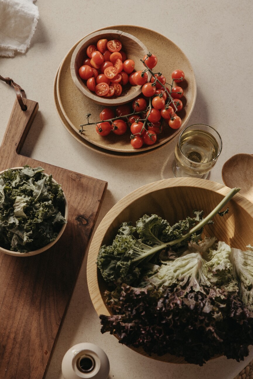 mediterranean salad - handcrafted wood salad bowl