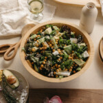 mediterranean kale salad with crispy chickpeas