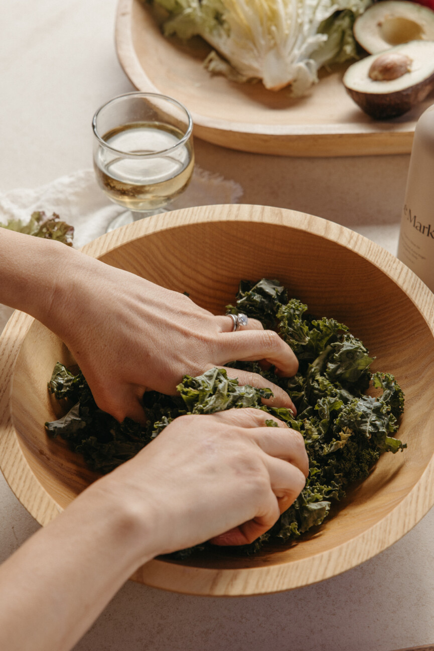 how to massage kale - casa zuma handcrafted wood salad bowl