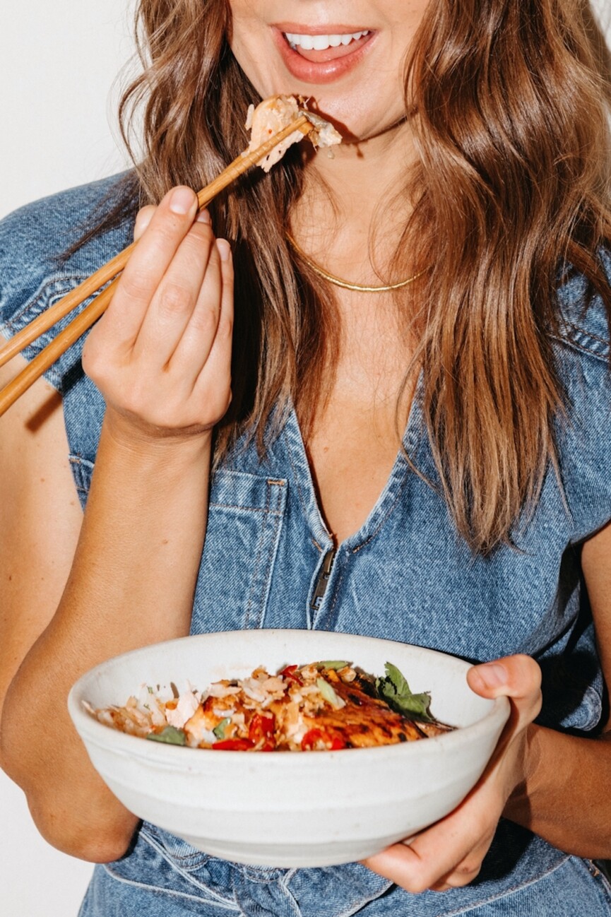 Hot honey salmon bowl recipe.