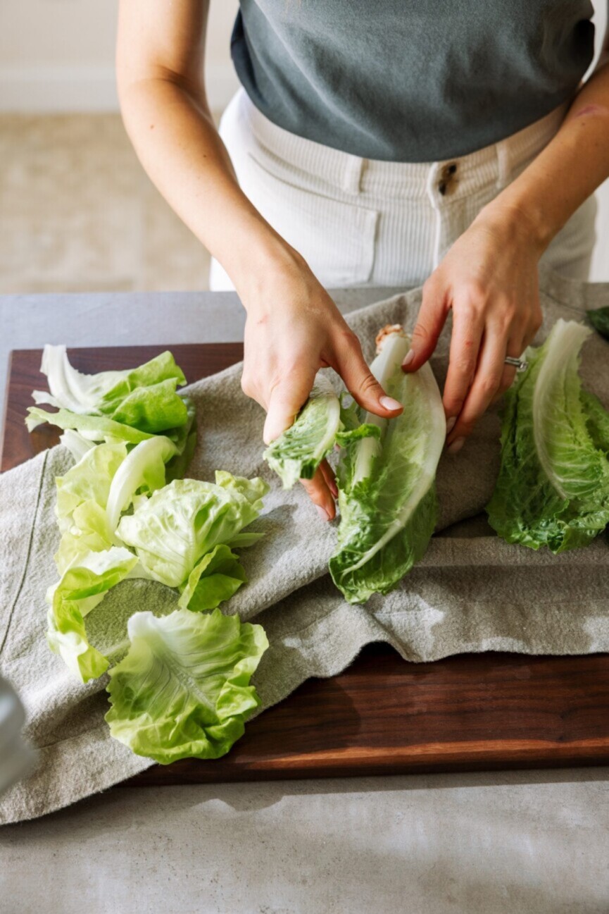 Simple green salad romaine hearts.