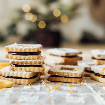 chocolate orange shortbread linzer cookies