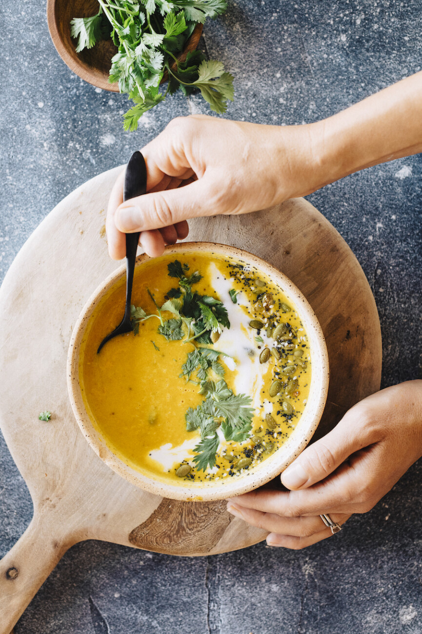 bowl of vegan butternut squash soup