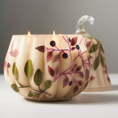 Handpainted pumpkin sweet vanilla candle